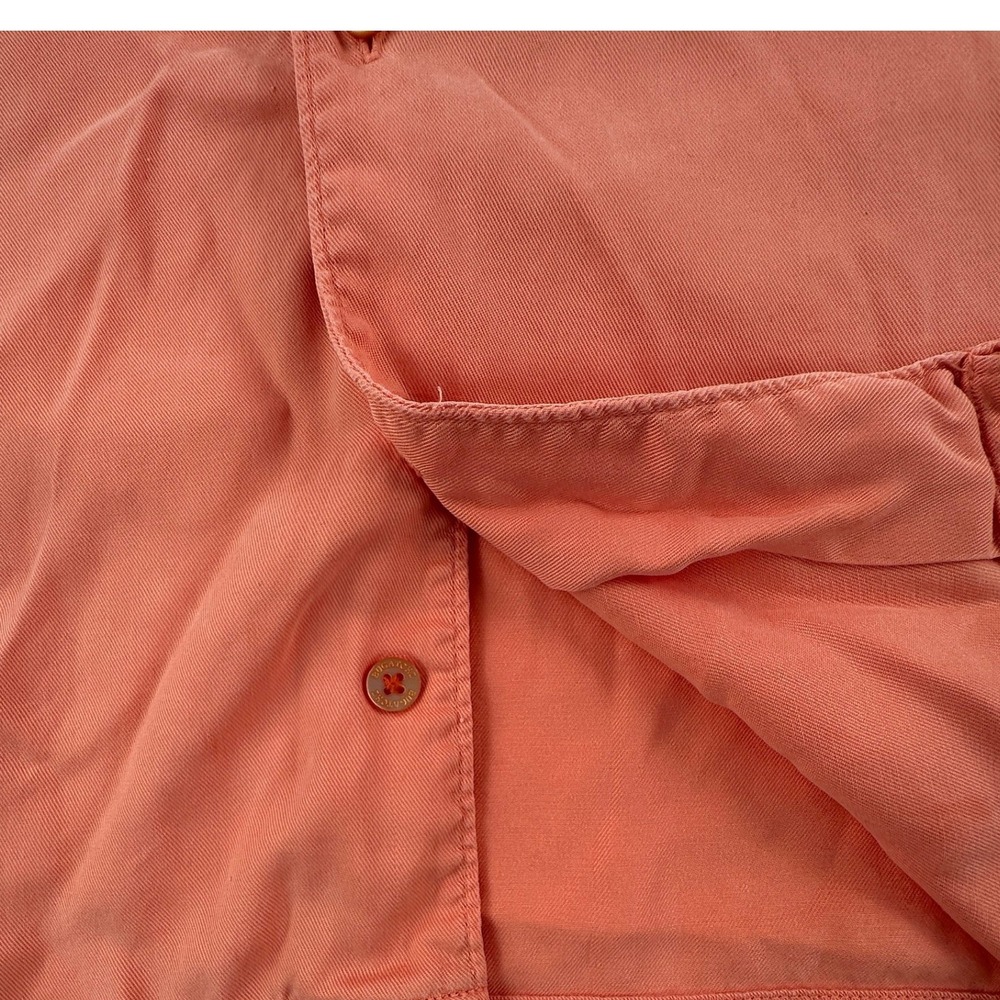 Bugatchi Men M Short Sleeve Shirt Men Salmon Pink Tencel Button Up Pocket Medium - Picture 5 of 14